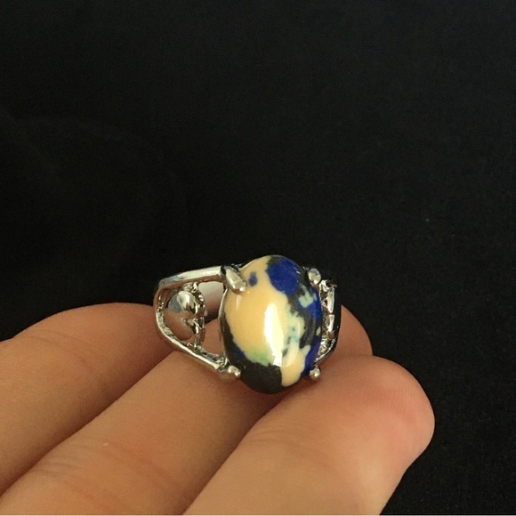 Blue and Cream Sky Clouds Design Stone Fashion Ring - Picture 2 of 6